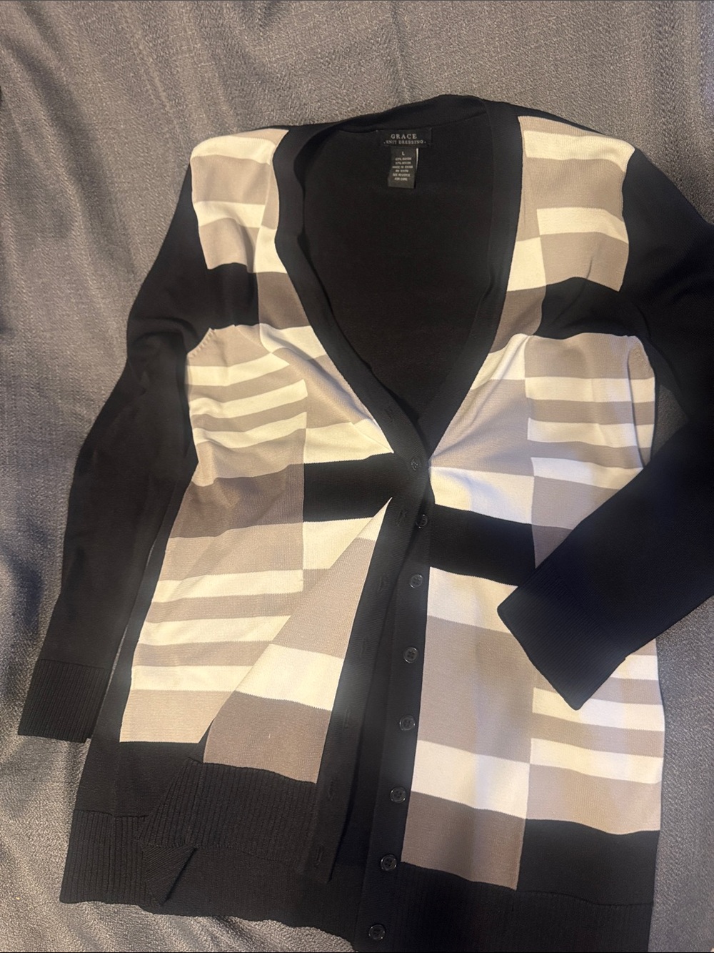 Grace Elements Black, Cream and Tan Geometric Men's Cardigan